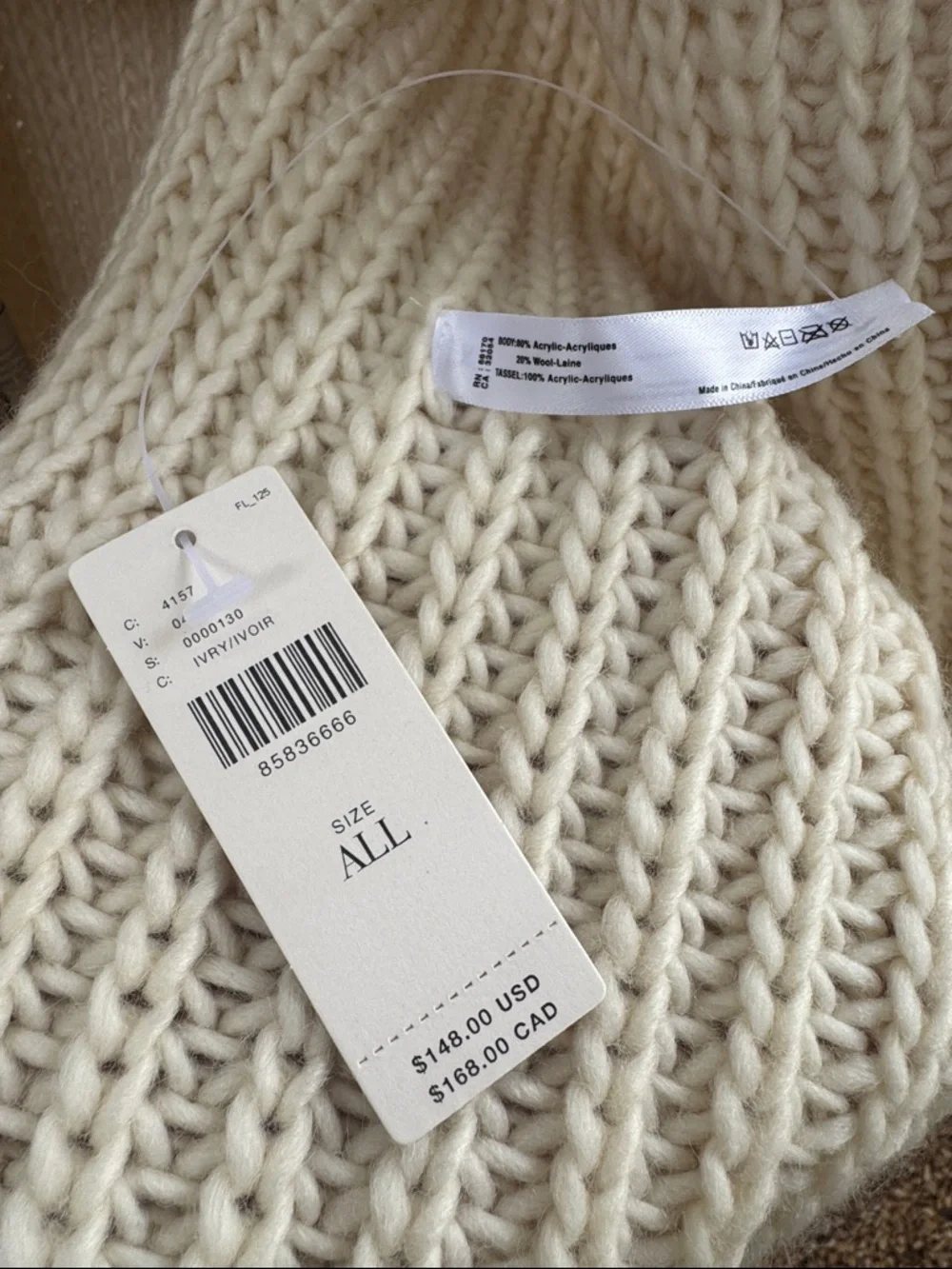By Anthropologie Long Cardigan + Scarf Set Ivory Rainbow Fringe One Size